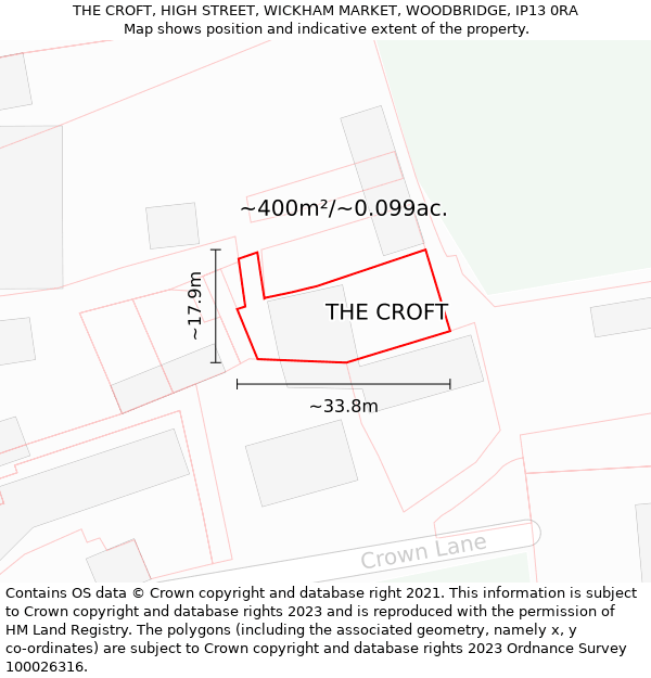 THE CROFT, HIGH STREET, WICKHAM MARKET, WOODBRIDGE, IP13 0RA: Plot and title map