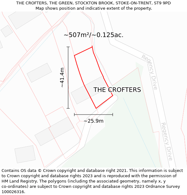 THE CROFTERS, THE GREEN, STOCKTON BROOK, STOKE-ON-TRENT, ST9 9PD: Plot and title map