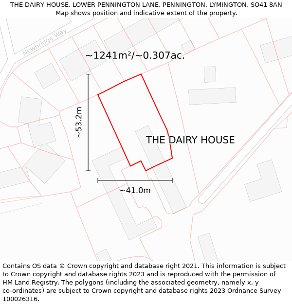 THE DAIRY HOUSE, LOWER PENNINGTON LANE, PENNINGTON, LYMINGTON, SO41 8AN: Plot and title map