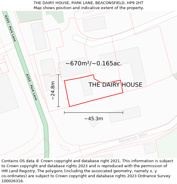 THE DAIRY HOUSE, PARK LANE, BEACONSFIELD, HP9 2HT: Plot and title map