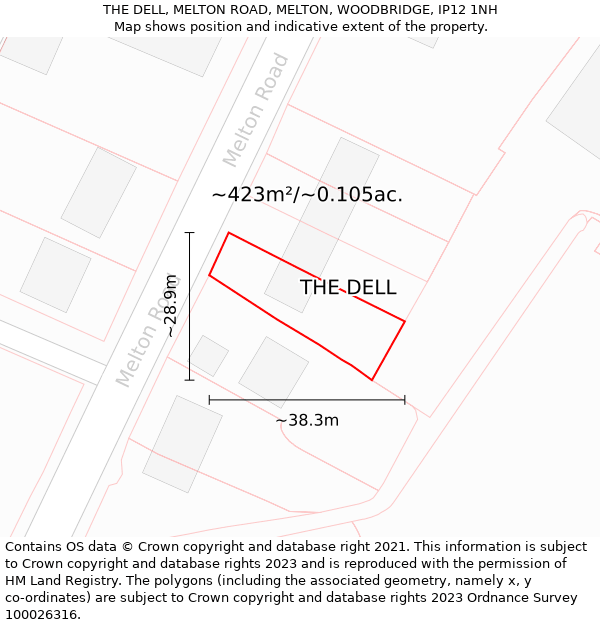 THE DELL, MELTON ROAD, MELTON, WOODBRIDGE, IP12 1NH: Plot and title map