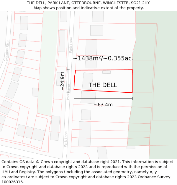THE DELL, PARK LANE, OTTERBOURNE, WINCHESTER, SO21 2HY: Plot and title map