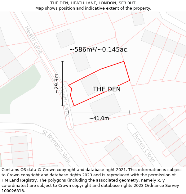THE DEN, HEATH LANE, LONDON, SE3 0UT: Plot and title map