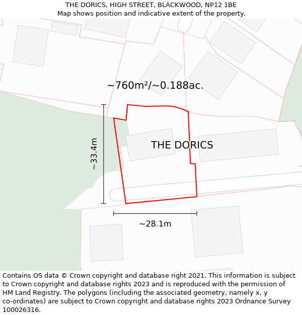 THE DORICS, HIGH STREET, BLACKWOOD, NP12 1BE: Plot and title map