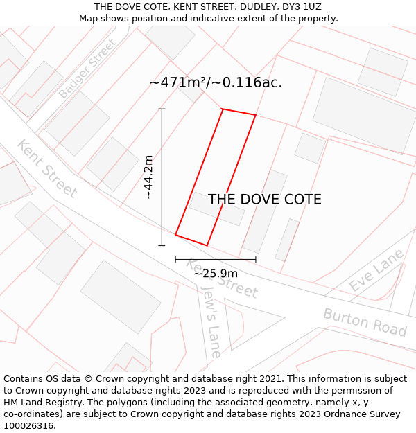 THE DOVE COTE, KENT STREET, DUDLEY, DY3 1UZ: Plot and title map