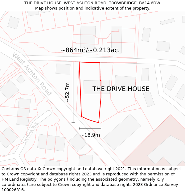 THE DRIVE HOUSE, WEST ASHTON ROAD, TROWBRIDGE, BA14 6DW: Plot and title map