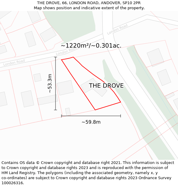 THE DROVE, 66, LONDON ROAD, ANDOVER, SP10 2PR: Plot and title map