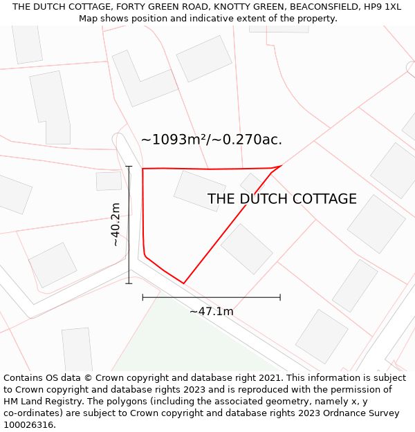 THE DUTCH COTTAGE, FORTY GREEN ROAD, KNOTTY GREEN, BEACONSFIELD, HP9 1XL: Plot and title map