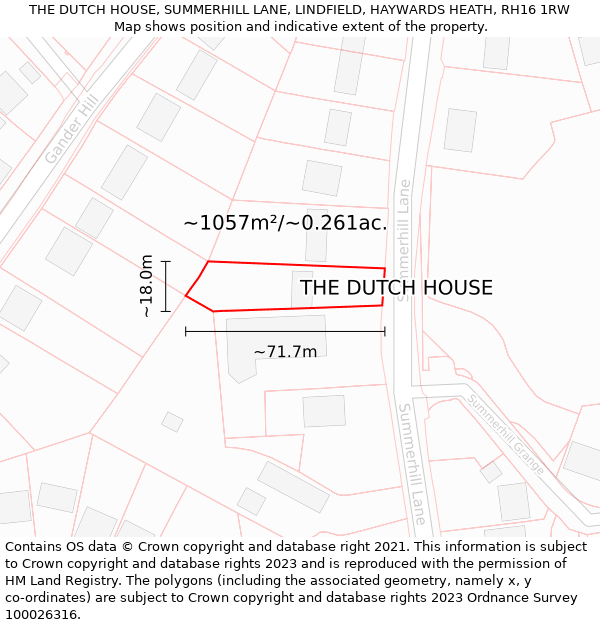 THE DUTCH HOUSE, SUMMERHILL LANE, LINDFIELD, HAYWARDS HEATH, RH16 1RW: Plot and title map