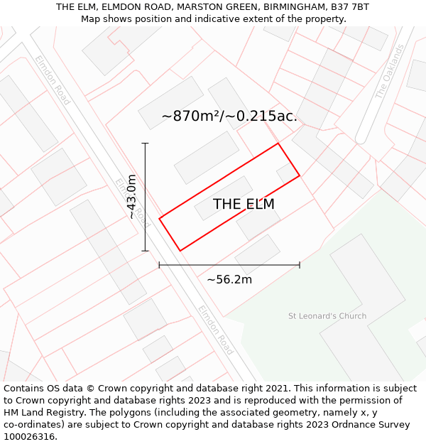 THE ELM, ELMDON ROAD, MARSTON GREEN, BIRMINGHAM, B37 7BT: Plot and title map