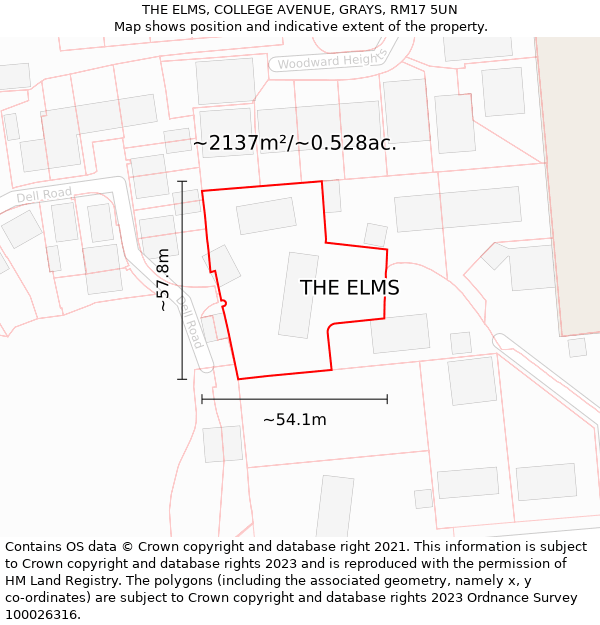 THE ELMS, COLLEGE AVENUE, GRAYS, RM17 5UN: Plot and title map
