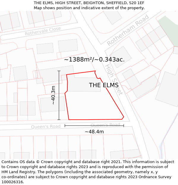 THE ELMS, HIGH STREET, BEIGHTON, SHEFFIELD, S20 1EF: Plot and title map