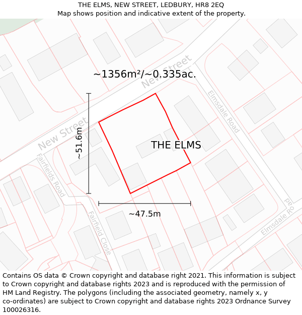 THE ELMS, NEW STREET, LEDBURY, HR8 2EQ: Plot and title map