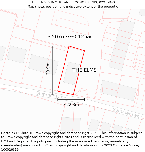 THE ELMS, SUMMER LANE, BOGNOR REGIS, PO21 4NG: Plot and title map