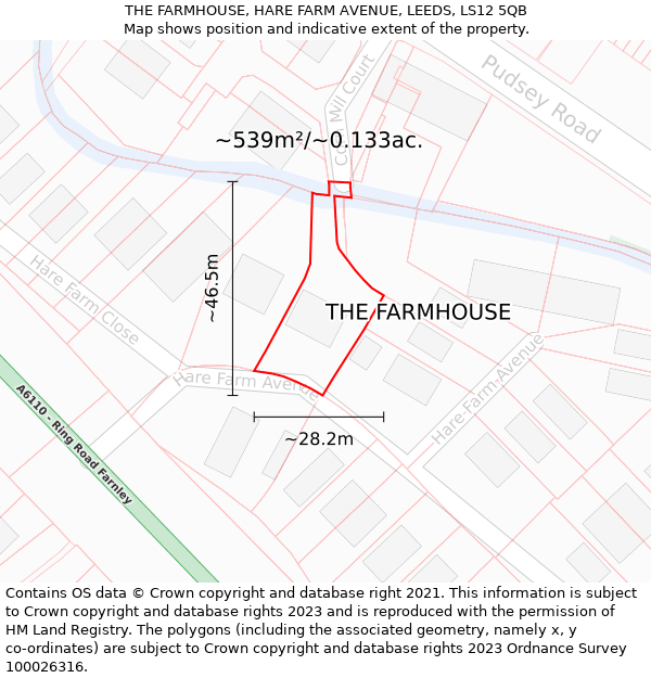 THE FARMHOUSE, HARE FARM AVENUE, LEEDS, LS12 5QB: Plot and title map