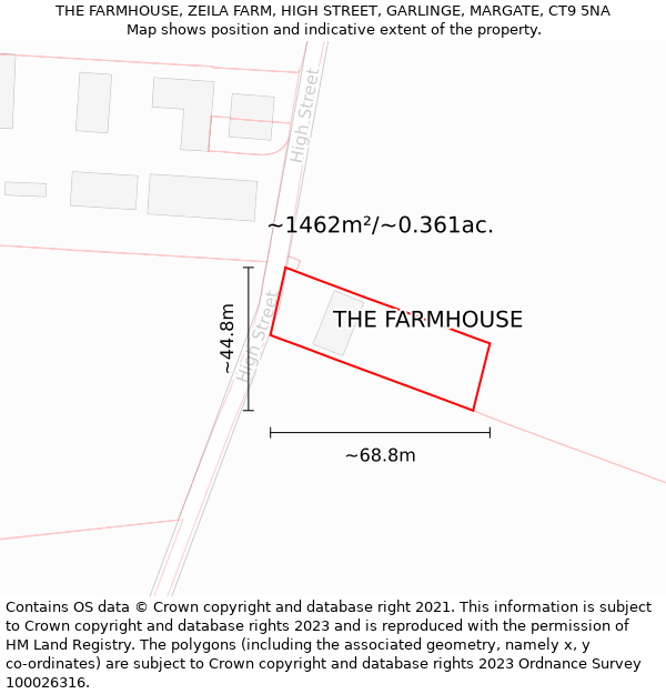 THE FARMHOUSE, ZEILA FARM, HIGH STREET, GARLINGE, MARGATE, CT9 5NA: Plot and title map