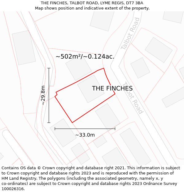 THE FINCHES, TALBOT ROAD, LYME REGIS, DT7 3BA: Plot and title map