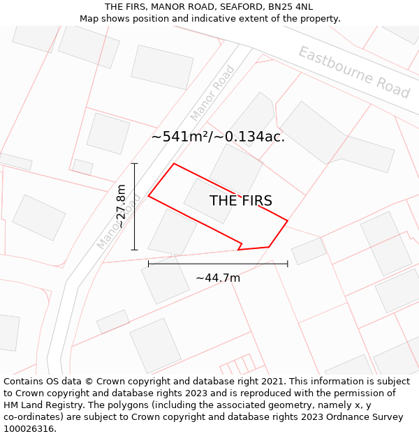 THE FIRS, MANOR ROAD, SEAFORD, BN25 4NL: Plot and title map