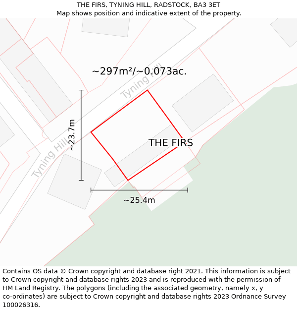 THE FIRS, TYNING HILL, RADSTOCK, BA3 3ET: Plot and title map