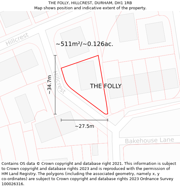 THE FOLLY, HILLCREST, DURHAM, DH1 1RB: Plot and title map