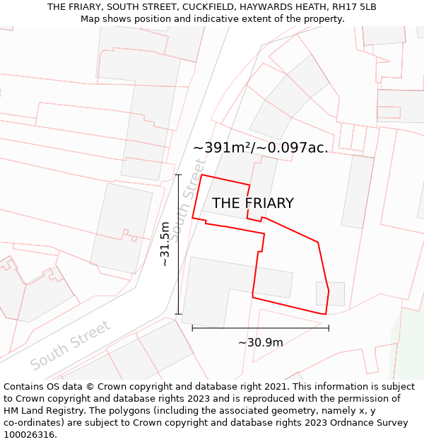 THE FRIARY, SOUTH STREET, CUCKFIELD, HAYWARDS HEATH, RH17 5LB: Plot and title map