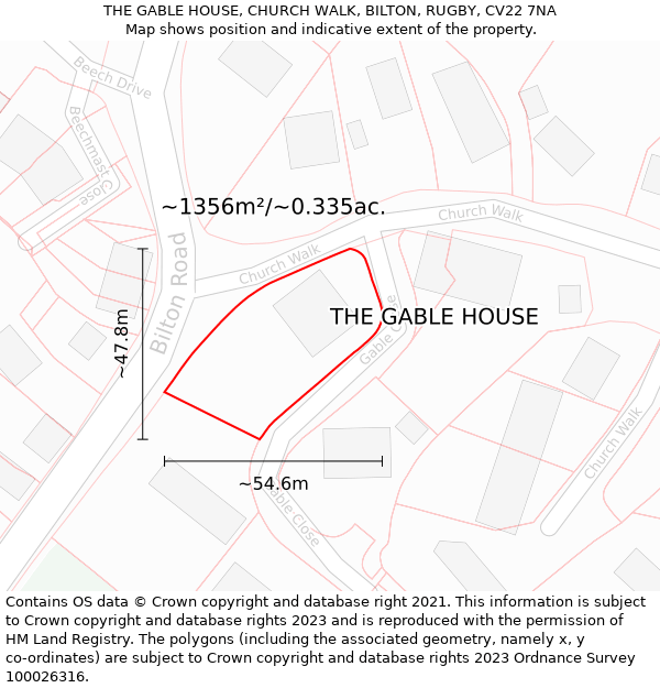 THE GABLE HOUSE, CHURCH WALK, BILTON, RUGBY, CV22 7NA: Plot and title map