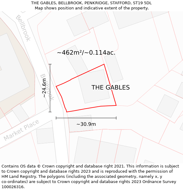 THE GABLES, BELLBROOK, PENKRIDGE, STAFFORD, ST19 5DL: Plot and title map