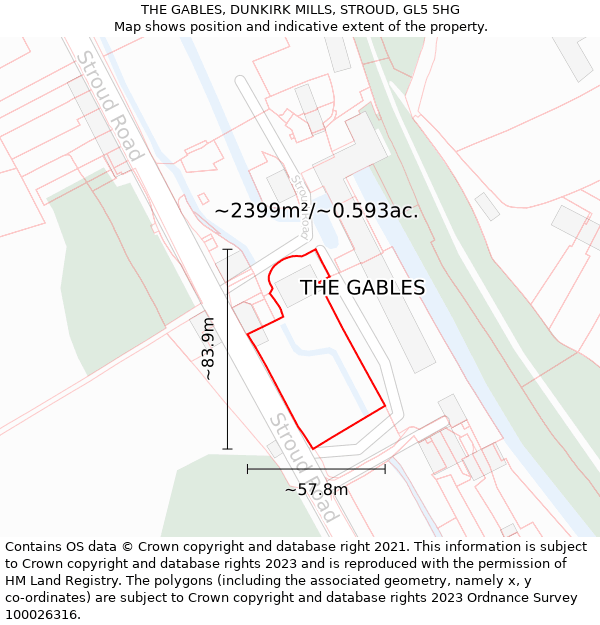 THE GABLES, DUNKIRK MILLS, STROUD, GL5 5HG: Plot and title map