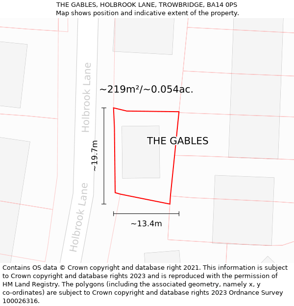 THE GABLES, HOLBROOK LANE, TROWBRIDGE, BA14 0PS: Plot and title map