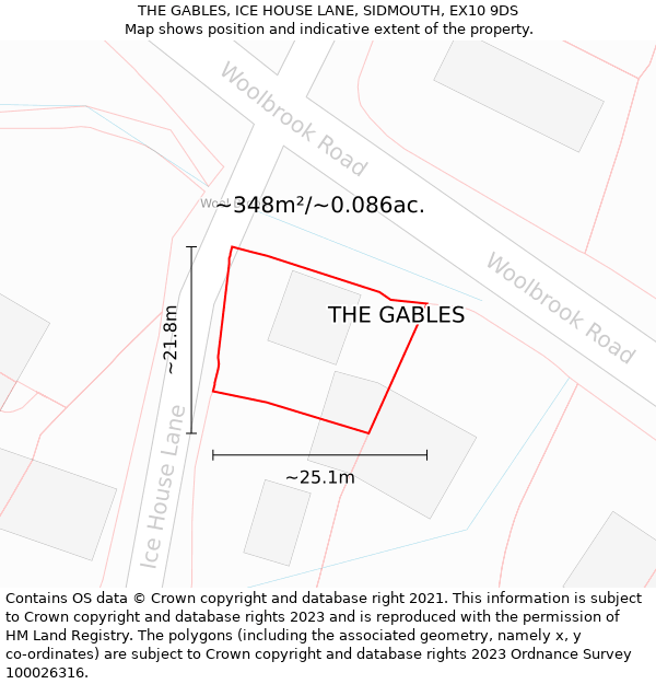 THE GABLES, ICE HOUSE LANE, SIDMOUTH, EX10 9DS: Plot and title map