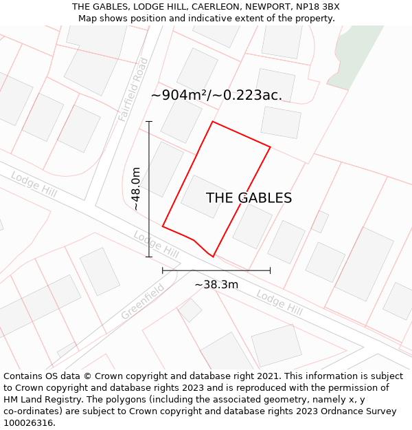 THE GABLES, LODGE HILL, CAERLEON, NEWPORT, NP18 3BX: Plot and title map