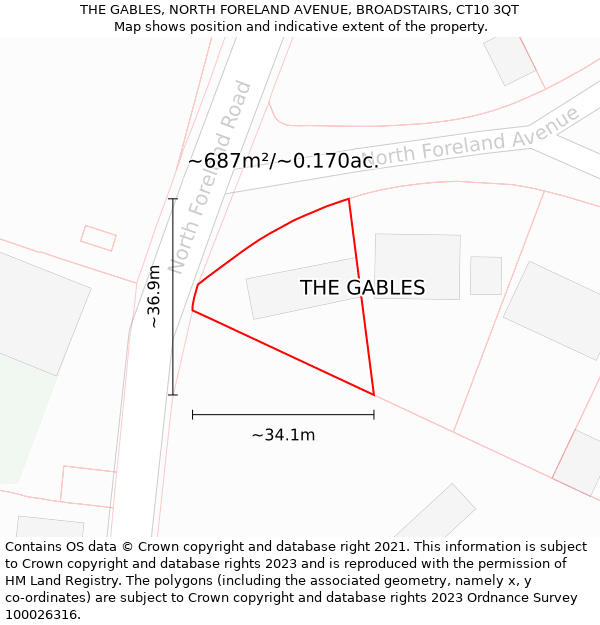 THE GABLES, NORTH FORELAND AVENUE, BROADSTAIRS, CT10 3QT: Plot and title map