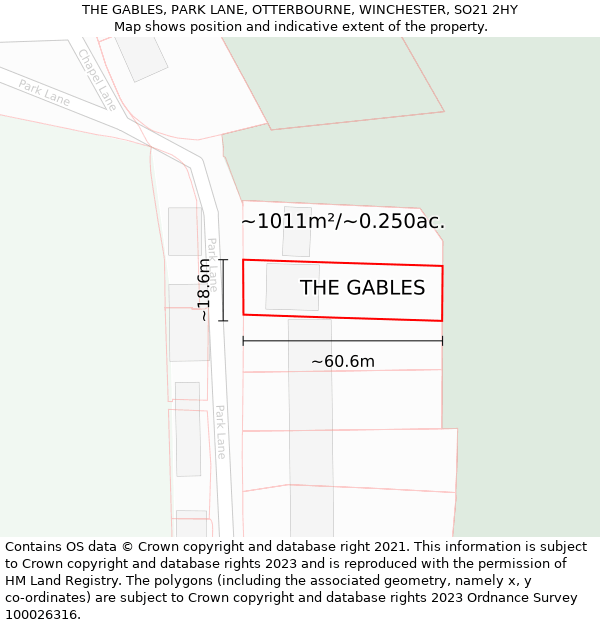 THE GABLES, PARK LANE, OTTERBOURNE, WINCHESTER, SO21 2HY: Plot and title map