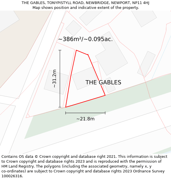 THE GABLES, TONYPISTYLL ROAD, NEWBRIDGE, NEWPORT, NP11 4HJ: Plot and title map