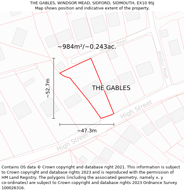 THE GABLES, WINDSOR MEAD, SIDFORD, SIDMOUTH, EX10 9SJ: Plot and title map