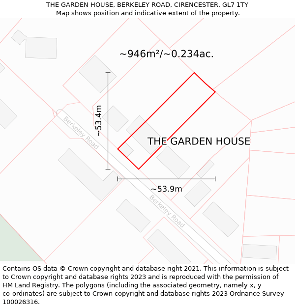 THE GARDEN HOUSE, BERKELEY ROAD, CIRENCESTER, GL7 1TY: Plot and title map