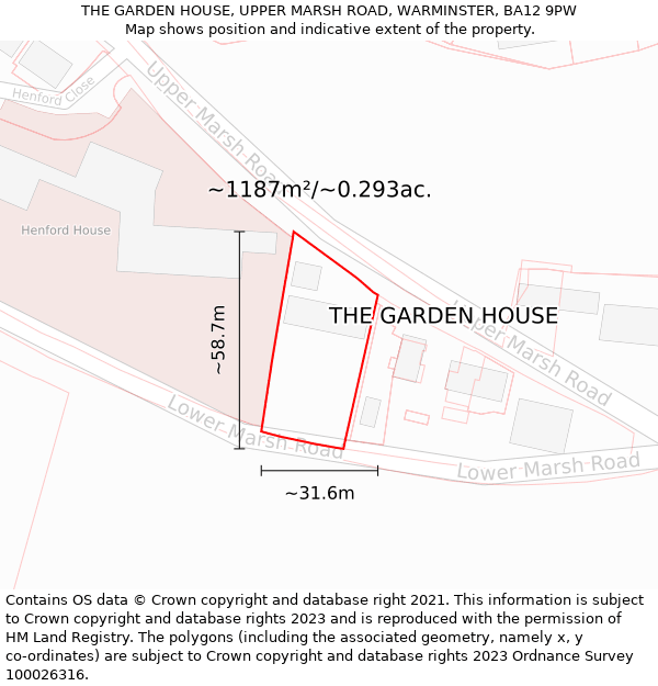 THE GARDEN HOUSE, UPPER MARSH ROAD, WARMINSTER, BA12 9PW: Plot and title map