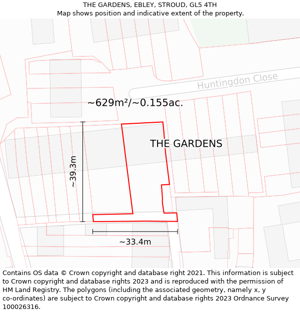 THE GARDENS, EBLEY, STROUD, GL5 4TH: Plot and title map