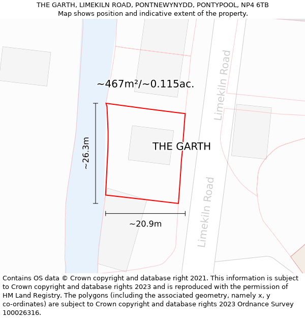 THE GARTH, LIMEKILN ROAD, PONTNEWYNYDD, PONTYPOOL, NP4 6TB: Plot and title map