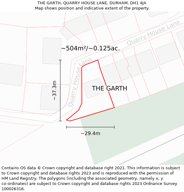 THE GARTH, QUARRY HOUSE LANE, DURHAM, DH1 4JA: Plot and title map