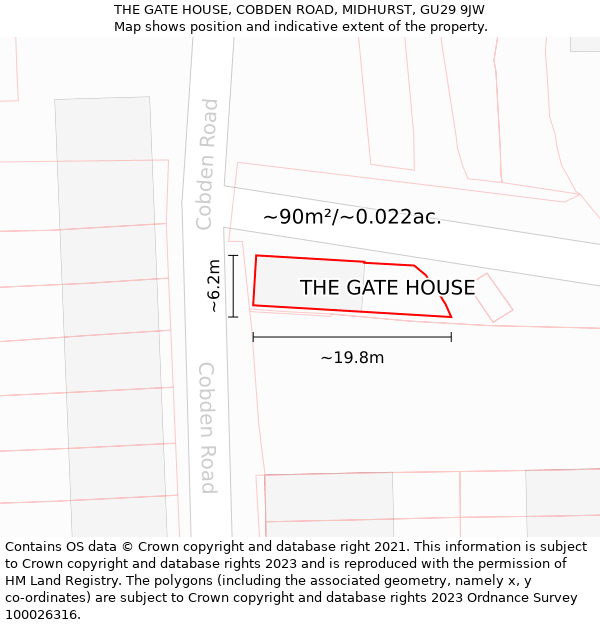 THE GATE HOUSE, COBDEN ROAD, MIDHURST, GU29 9JW: Plot and title map