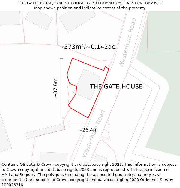 THE GATE HOUSE, FOREST LODGE, WESTERHAM ROAD, KESTON, BR2 6HE: Plot and title map