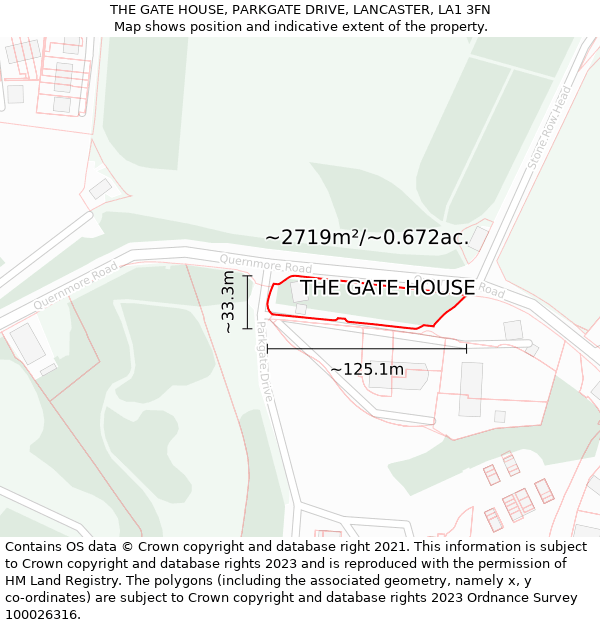 THE GATE HOUSE, PARKGATE DRIVE, LANCASTER, LA1 3FN: Plot and title map