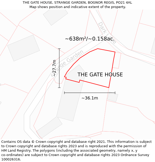 THE GATE HOUSE, STRANGE GARDEN, BOGNOR REGIS, PO21 4AL: Plot and title map