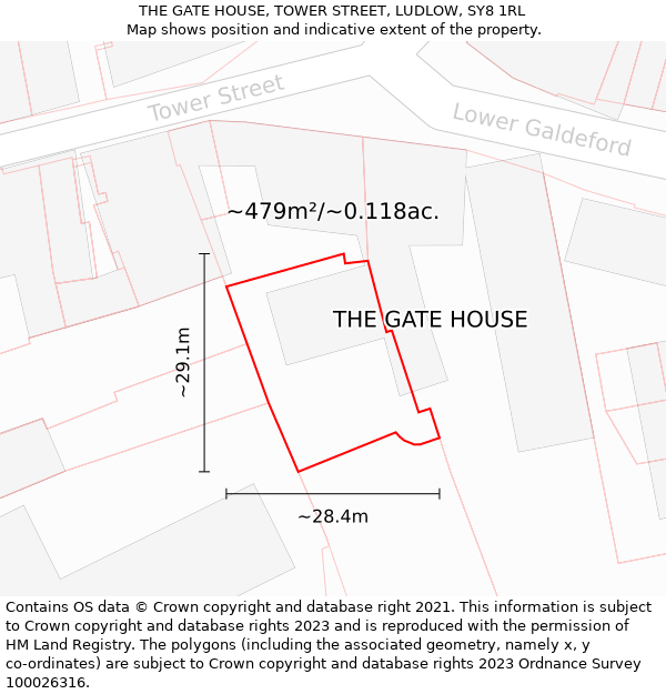 THE GATE HOUSE, TOWER STREET, LUDLOW, SY8 1RL: Plot and title map