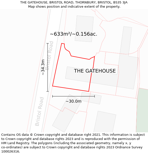 THE GATEHOUSE, BRISTOL ROAD, THORNBURY, BRISTOL, BS35 3JA: Plot and title map