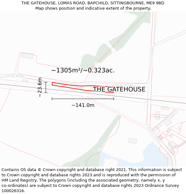 THE GATEHOUSE, LOMAS ROAD, BAPCHILD, SITTINGBOURNE, ME9 9BD: Plot and title map