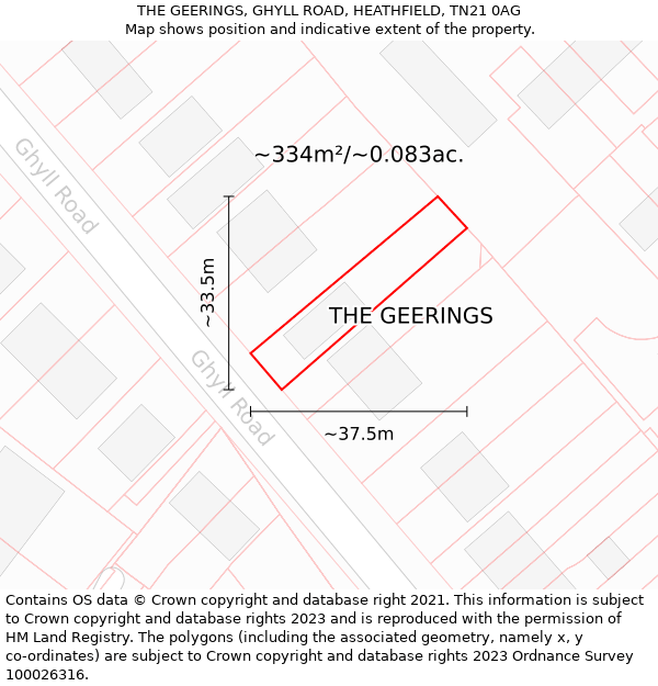 THE GEERINGS, GHYLL ROAD, HEATHFIELD, TN21 0AG: Plot and title map