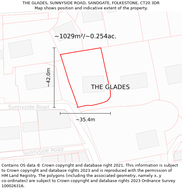THE GLADES, SUNNYSIDE ROAD, SANDGATE, FOLKESTONE, CT20 3DR: Plot and title map