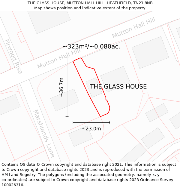 THE GLASS HOUSE, MUTTON HALL HILL, HEATHFIELD, TN21 8NB: Plot and title map
